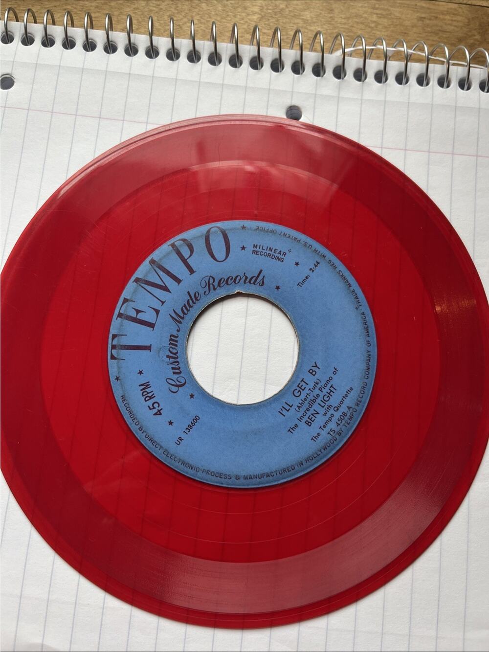 BEN LIGHT IT HAD TO BE YOU/ I’LL GET BY TEMPO RECORDS RED VINYL 45